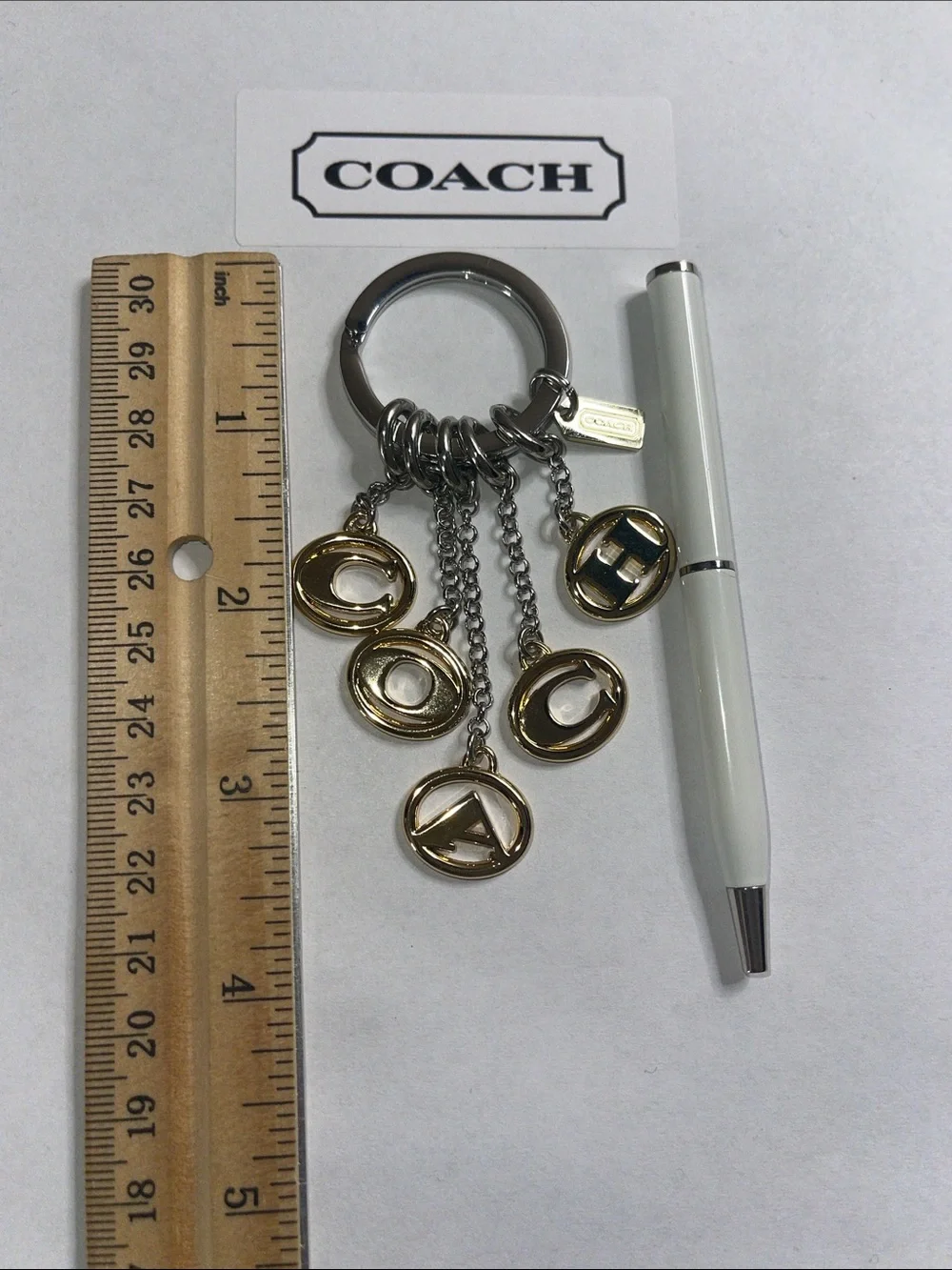 Coach Gold and Silver Letter Charm Keyring and Coach Pen